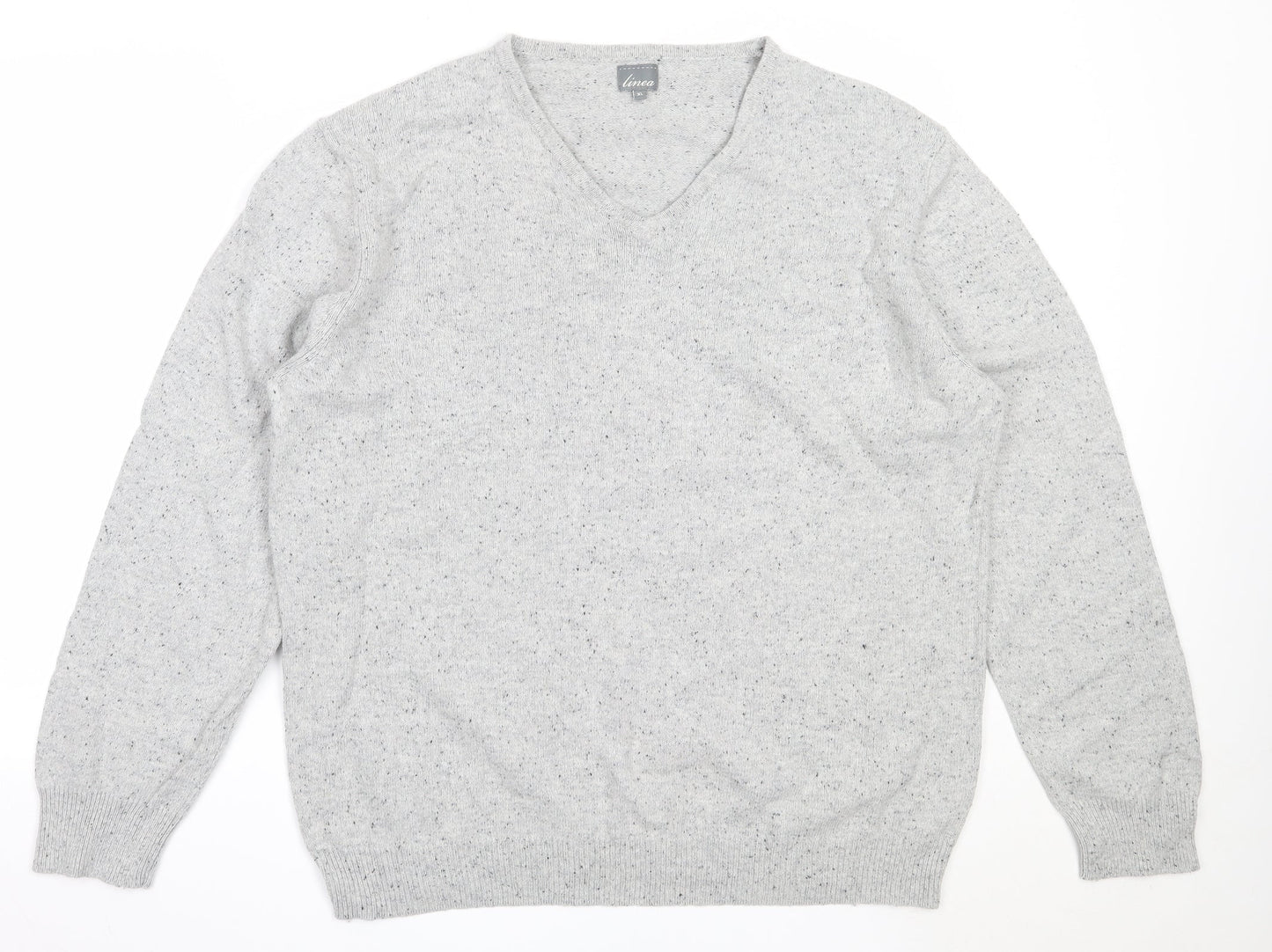 Linea Mens Grey V-Neck  Cotton Pullover Jumper Size XL