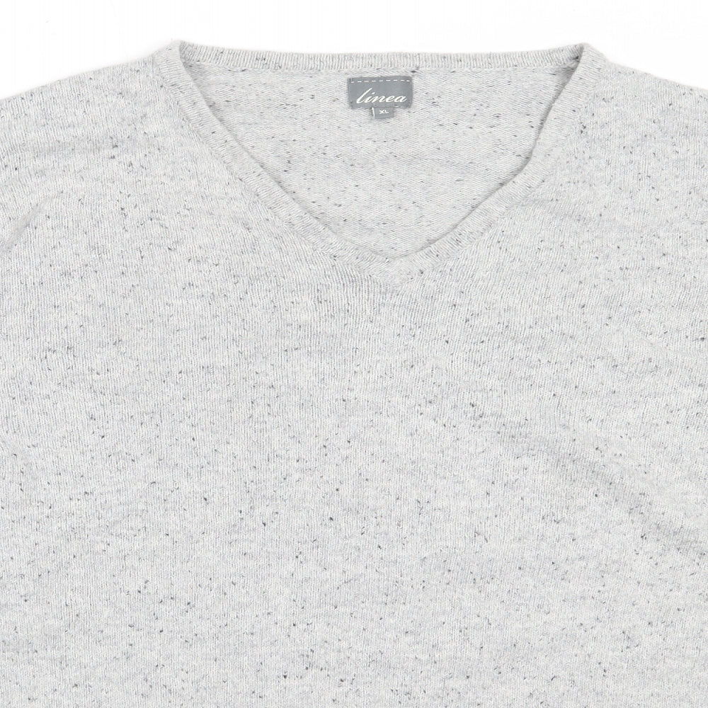 Linea Mens Grey V-Neck  Cotton Pullover Jumper Size XL