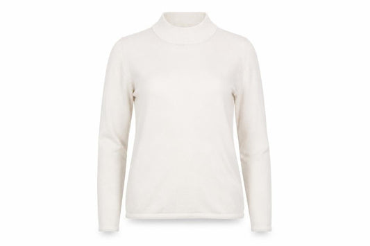 Front view of Bonmarché women’s beige high neck acrylic jumper, size M