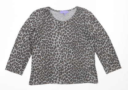 Autonomy Womens Grey Round Neck Animal Print Polyester Pullover Jumper Size S