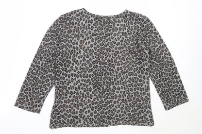 Autonomy Womens Grey Round Neck Animal Print Polyester Pullover Jumper Size S