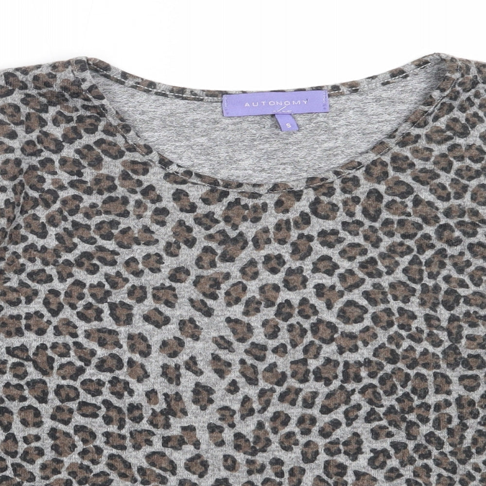Autonomy Womens Grey Round Neck Animal Print Polyester Pullover Jumper Size S