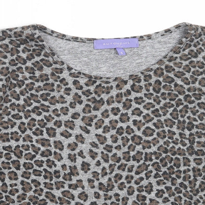 Autonomy Womens Grey Round Neck Animal Print Polyester Pullover Jumper Size S