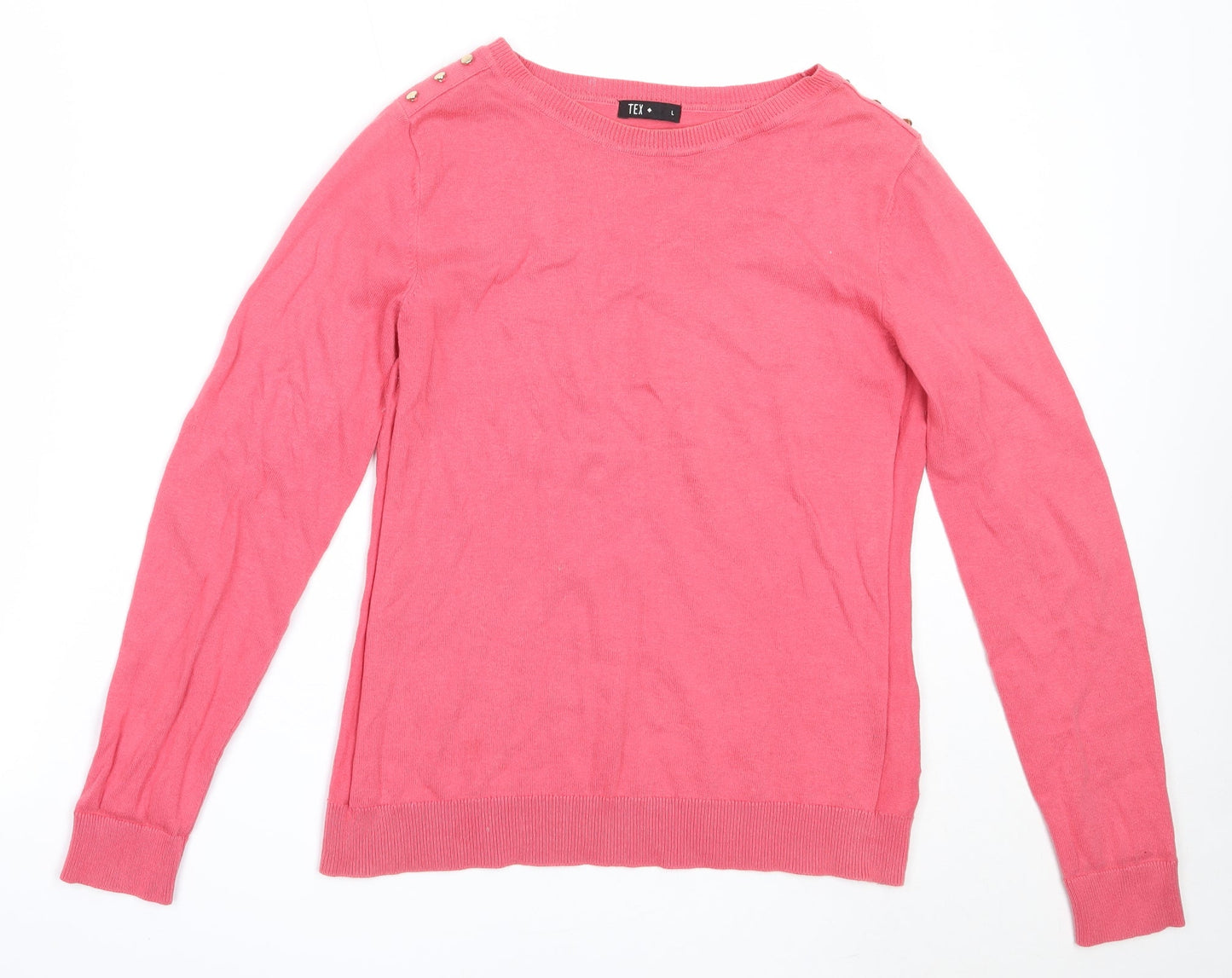 TEX Womens Pink Round Neck  Cotton Pullover Jumper Size L