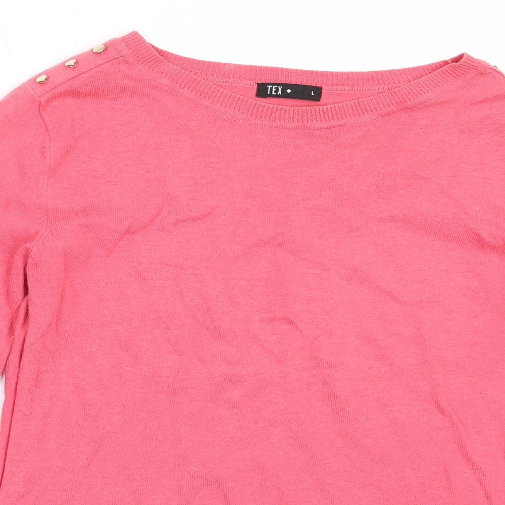 TEX Womens Pink Round Neck  Cotton Pullover Jumper Size L