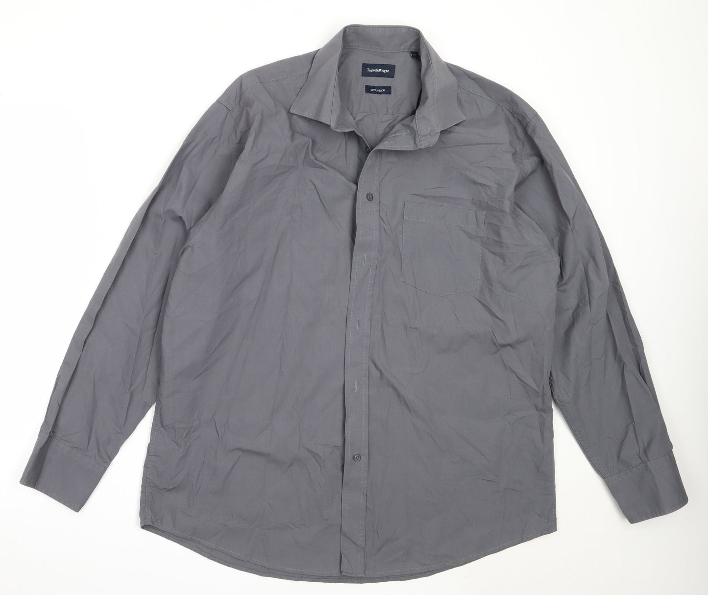 Taylor & Wright Mens Grey  Cotton  Button-Up Size 17 Collared