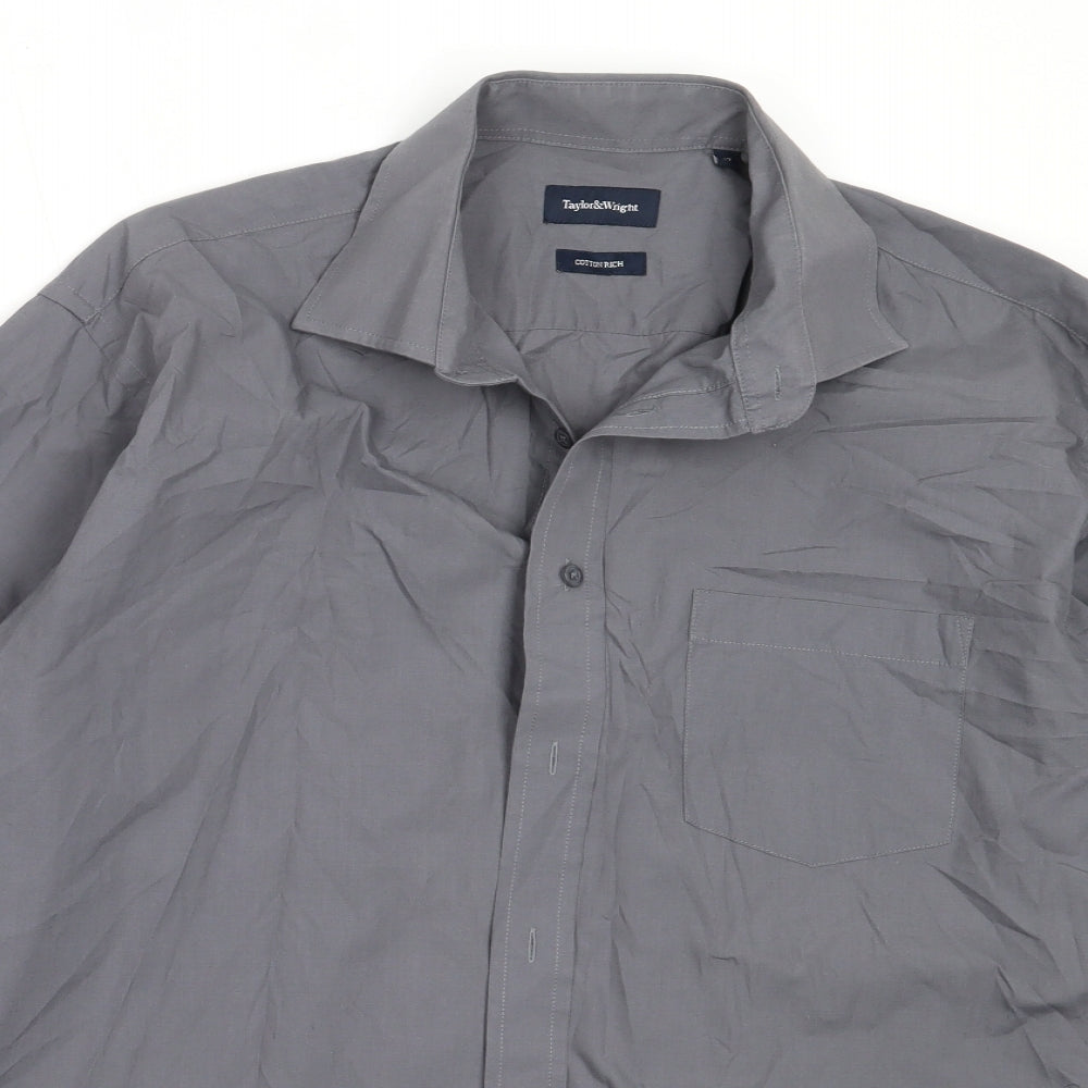 Taylor & Wright Mens Grey  Cotton  Button-Up Size 17 Collared