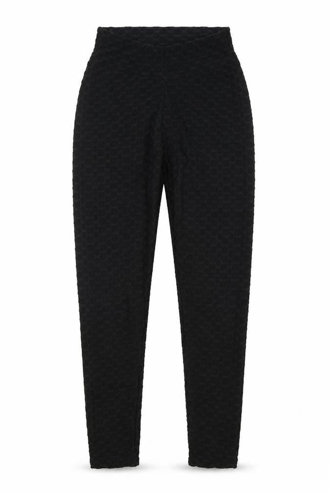 Front view of Preworn women’s black compression leggings, size M, 25-inch leg regular