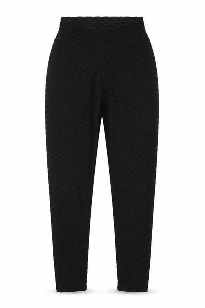 Front view of Preworn women’s black compression leggings, size M, 25-inch leg regular