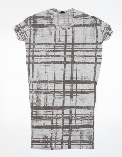 Topshop Womens Grey Check Polyester T-Shirt Dress  Size 8  Round Neck