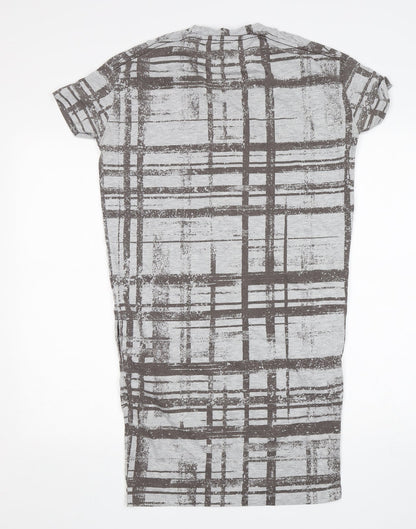 Topshop Womens Grey Check Polyester T-Shirt Dress  Size 8  Round Neck