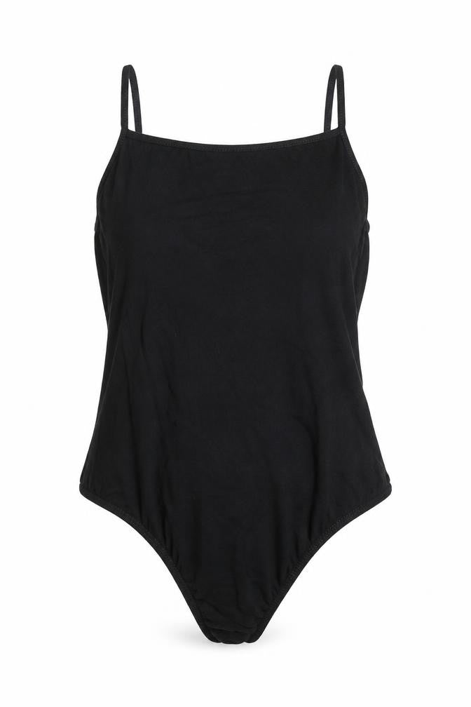 Front view of PRETTYLITTLETHING women’s black viscose bodysuit one-piece, size UK 10