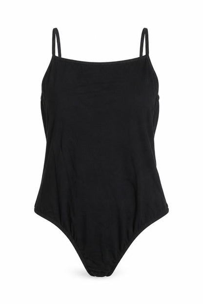 Front view of PRETTYLITTLETHING women’s black viscose bodysuit one-piece, size UK 10