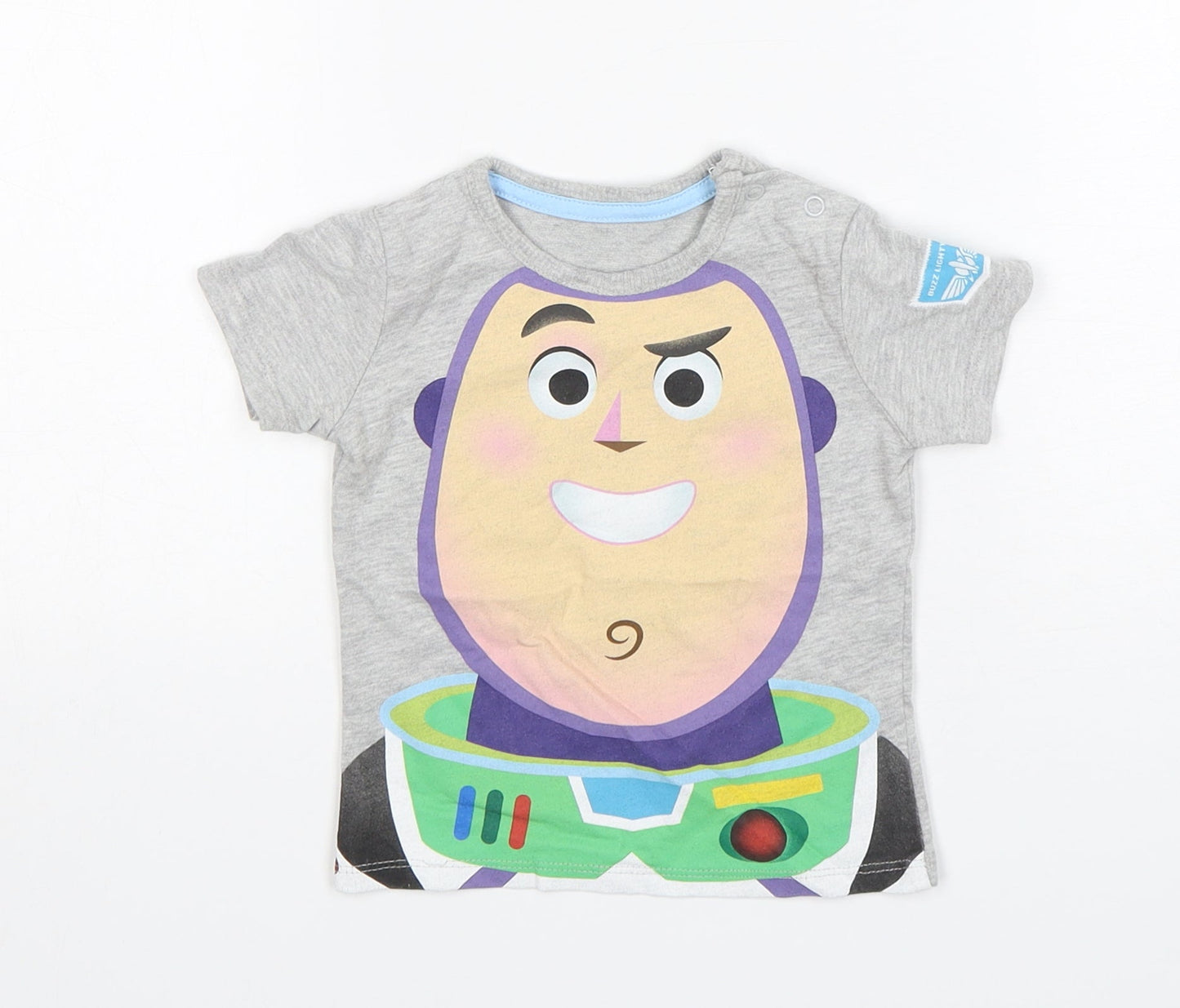 George Boys Grey  Cotton Basic T-Shirt Size 6-9 Months Round Neck  - Buzz Lightyear