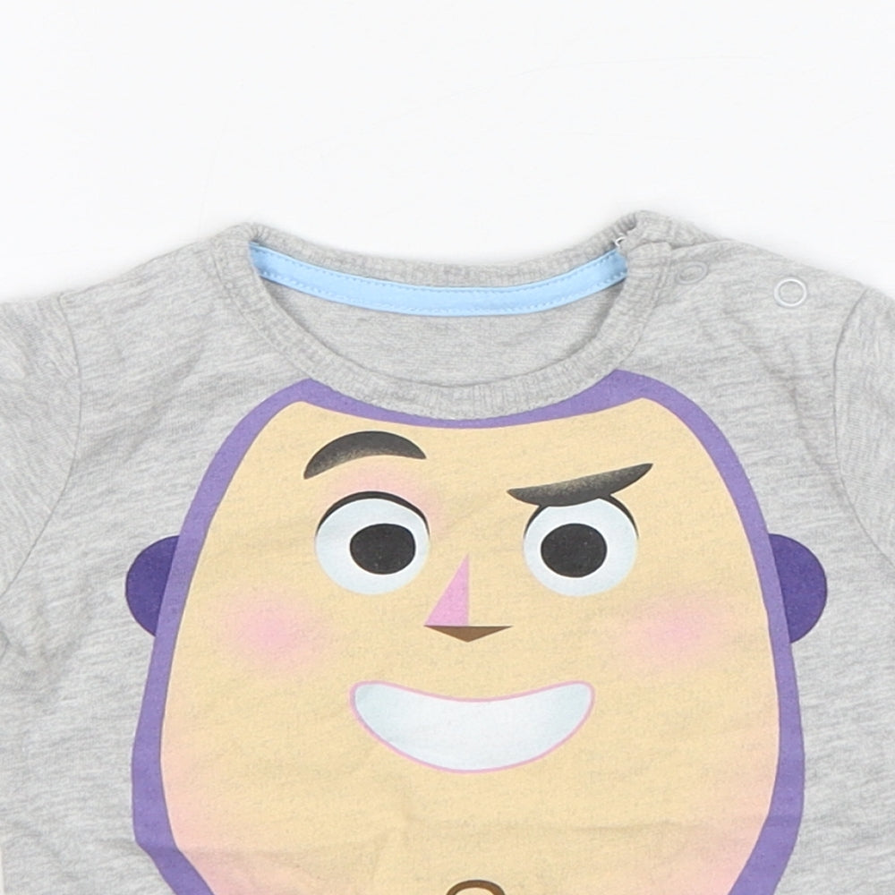 George Boys Grey  Cotton Basic T-Shirt Size 6-9 Months Round Neck  - Buzz Lightyear