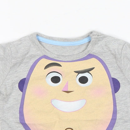 George Boys Grey  Cotton Basic T-Shirt Size 6-9 Months Round Neck  - Buzz Lightyear
