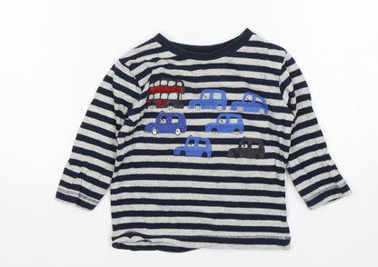 NEXT Boys Multicoloured Striped Cotton Basic T-Shirt Size 6-9 Months Round Neck