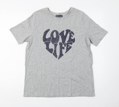 M&S Womens Grey  Cotton Basic T-Shirt Size 14 Crew Neck - Love