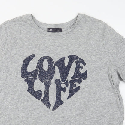M&S Womens Grey  Cotton Basic T-Shirt Size 14 Crew Neck - Love