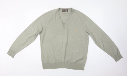 House of Fraser Mens Green V-Neck  Acrylic Pullover Jumper Size L