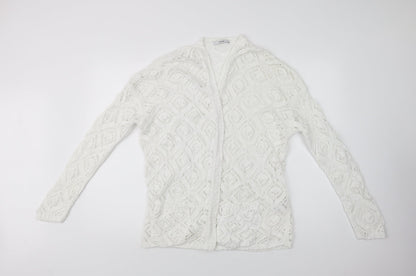 George Womens White V-Neck  Cotton Cardigan Jumper Size 14