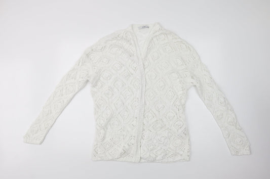 George Womens White V-Neck  Cotton Cardigan Jumper Size 14
