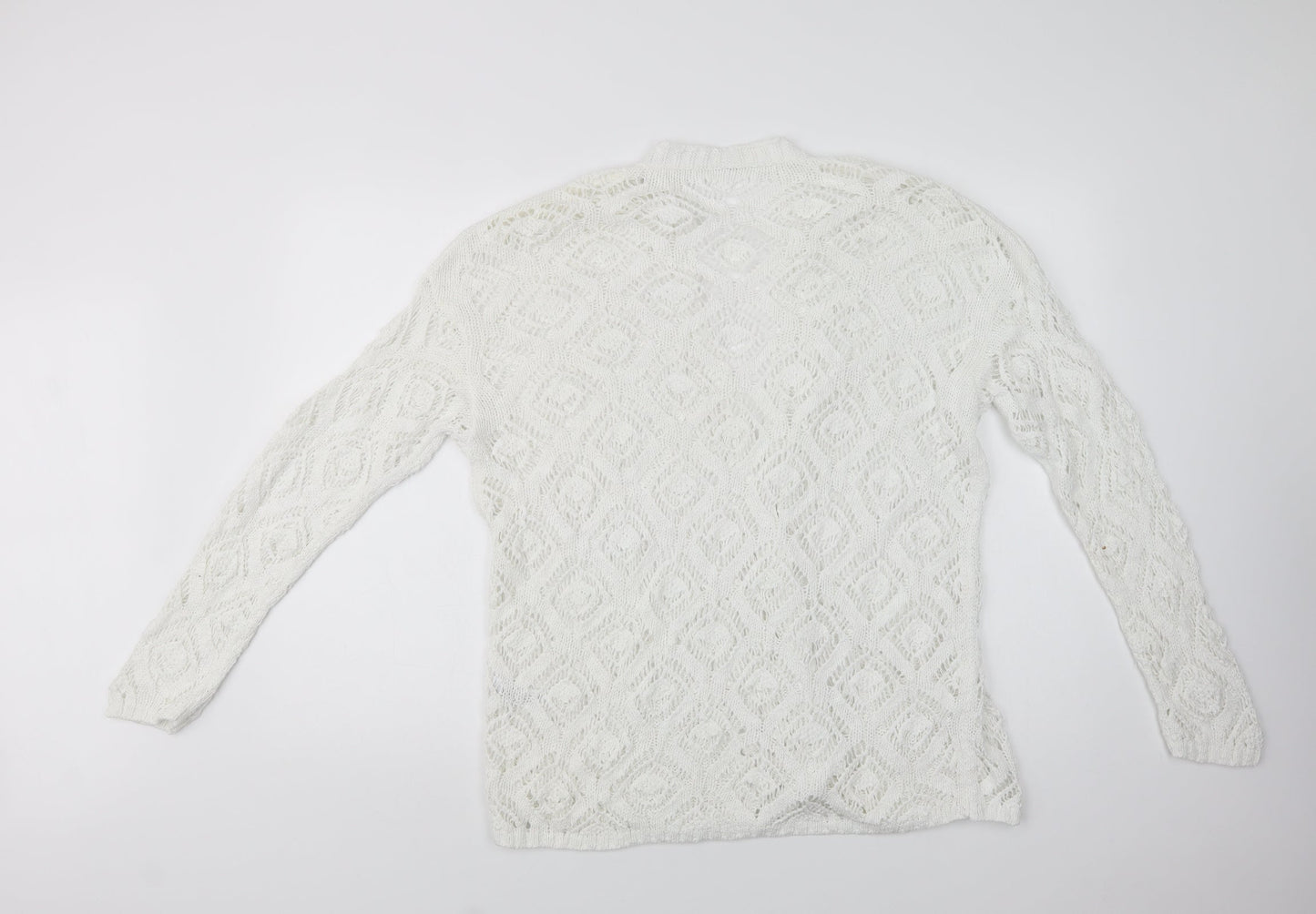 George Womens White V-Neck  Cotton Cardigan Jumper Size 14