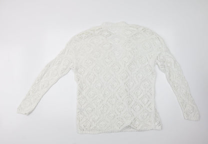 George Womens White V-Neck  Cotton Cardigan Jumper Size 14