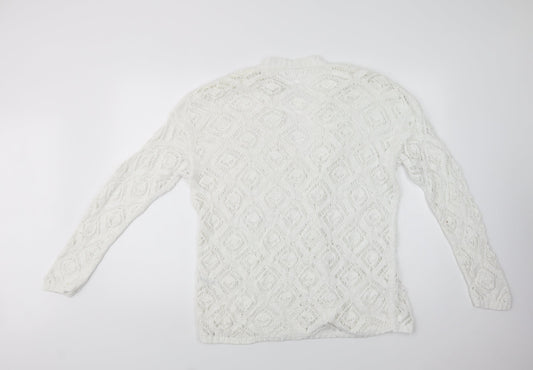 George Womens White V-Neck  Cotton Cardigan Jumper Size 14
