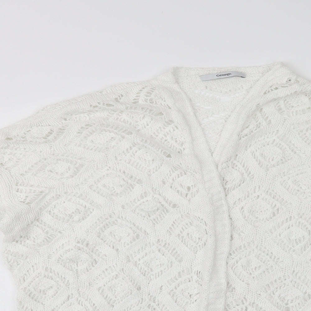George Womens White V-Neck  Cotton Cardigan Jumper Size 14