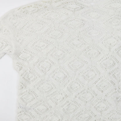 George Womens White V-Neck  Cotton Cardigan Jumper Size 14
