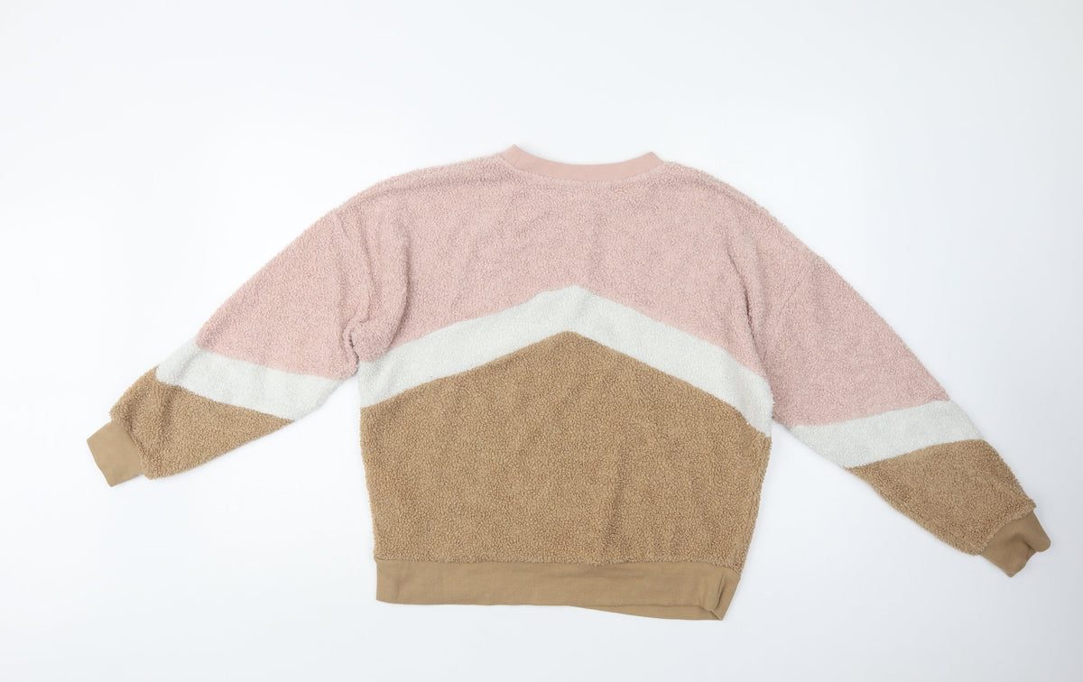 Back view of New Look women’s multicoloured geometric polyester pullover sweatshirt, size UK 8