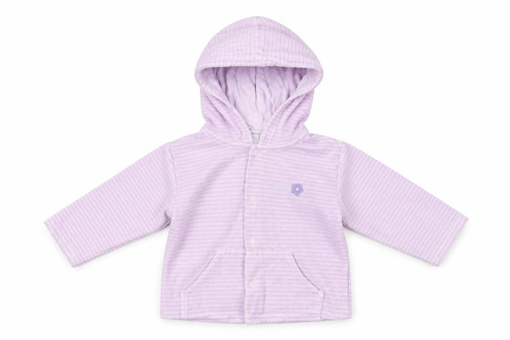 Front view of Next Baby Purple Striped Basic Jacket Jacket, size 0-3, Months Snap