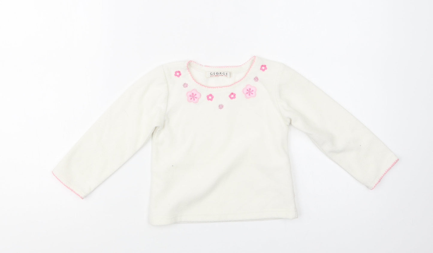 George Baby White Floral Polyester Pullover Jumper Size 18-24 Months