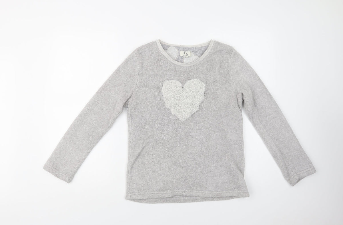 Front view of Primark women’s grey polyester top pyjama top, size UK 10, - heart
