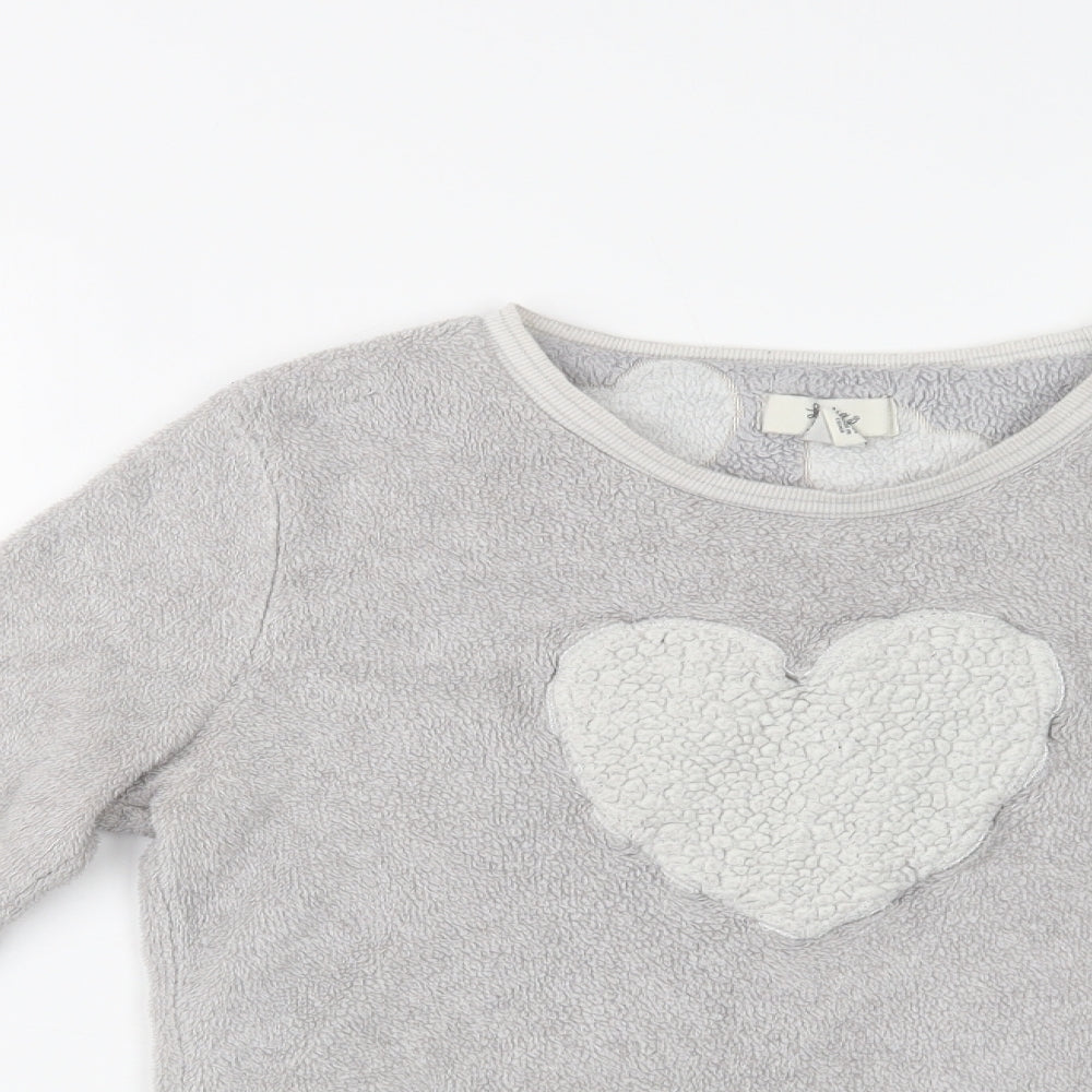 Close-up detail of Primark women’s grey polyester top pyjama top, size UK 10, - heart