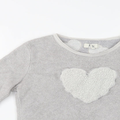Close-up detail of Primark women’s grey polyester top pyjama top, size UK 10, - heart