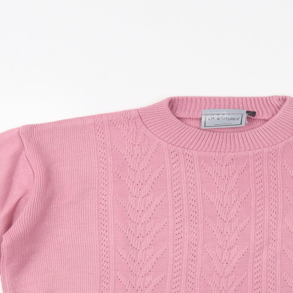 In Stitches  Womens Pink Crew Neck  Acrylic Pullover Jumper Size L