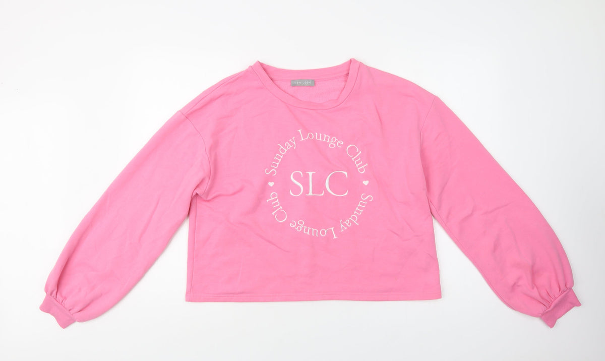 Additional front view of New Look women’s pink polyester pullover sweatshirt, size UK 14