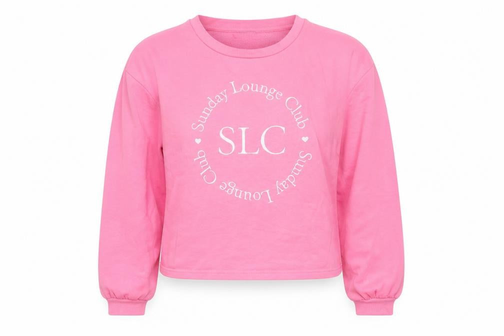 Front view of New Look women’s pink polyester pullover sweatshirt, size UK 14