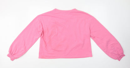 Back view of New Look women’s pink polyester pullover sweatshirt, size UK 14