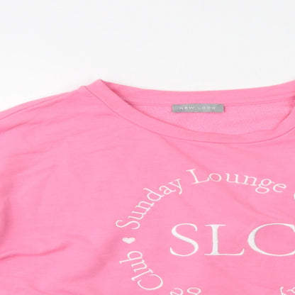 Close-up detail of New Look women’s pink polyester pullover sweatshirt, size UK 14