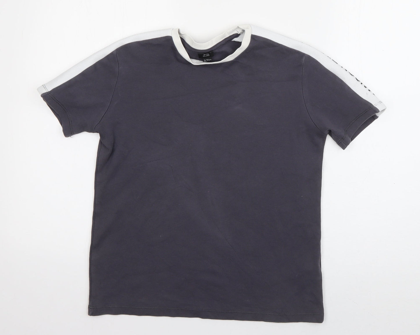 River Island Boys Grey Striped Cotton Basic T-Shirt Size 9-10 Years Roll Neck Pullover