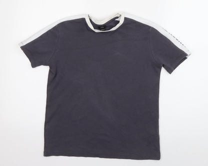 River Island Boys Grey Striped Cotton Basic T-Shirt Size 9-10 Years Roll Neck Pullover