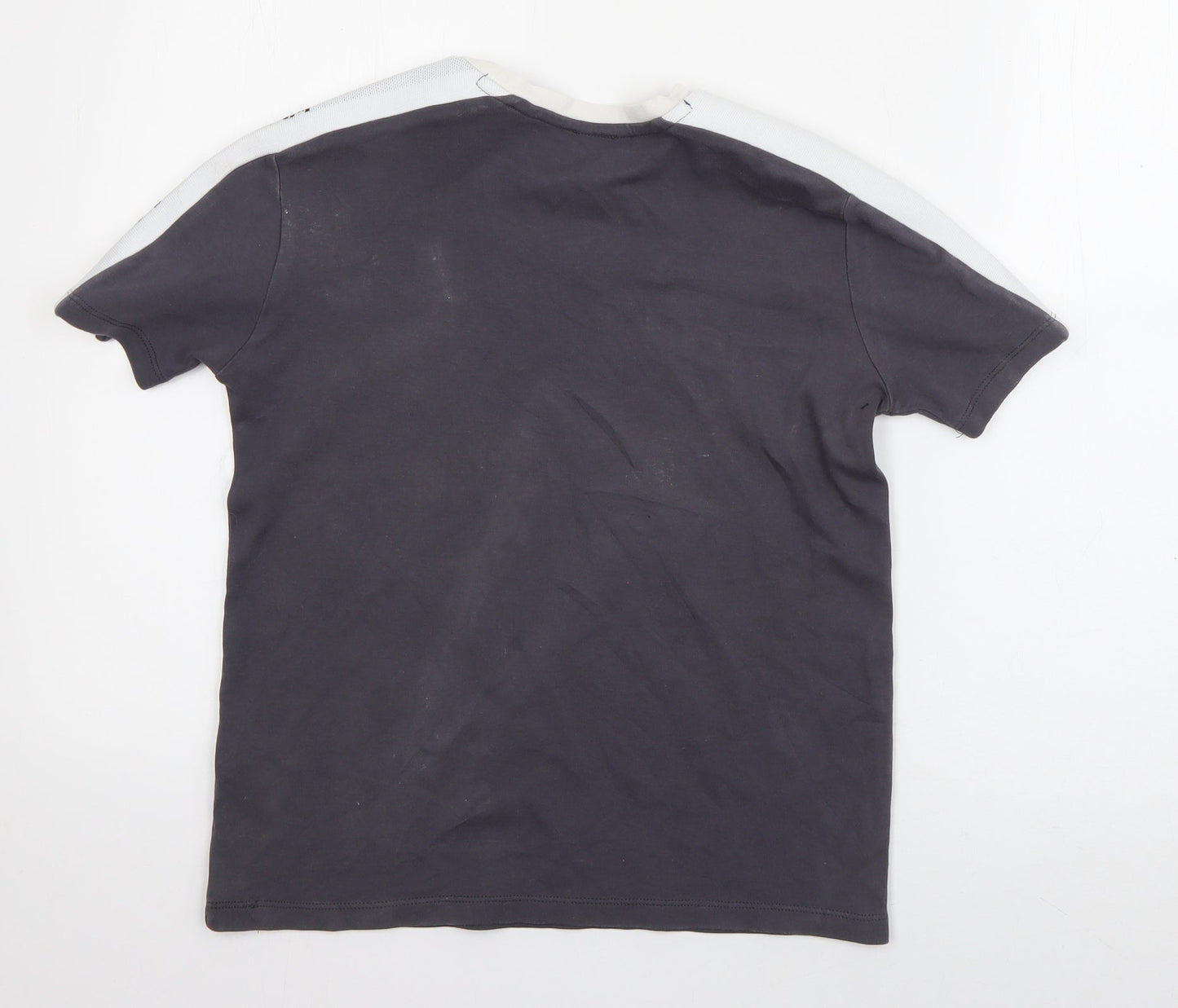 River Island Boys Grey Striped Cotton Basic T-Shirt Size 9-10 Years Roll Neck Pullover