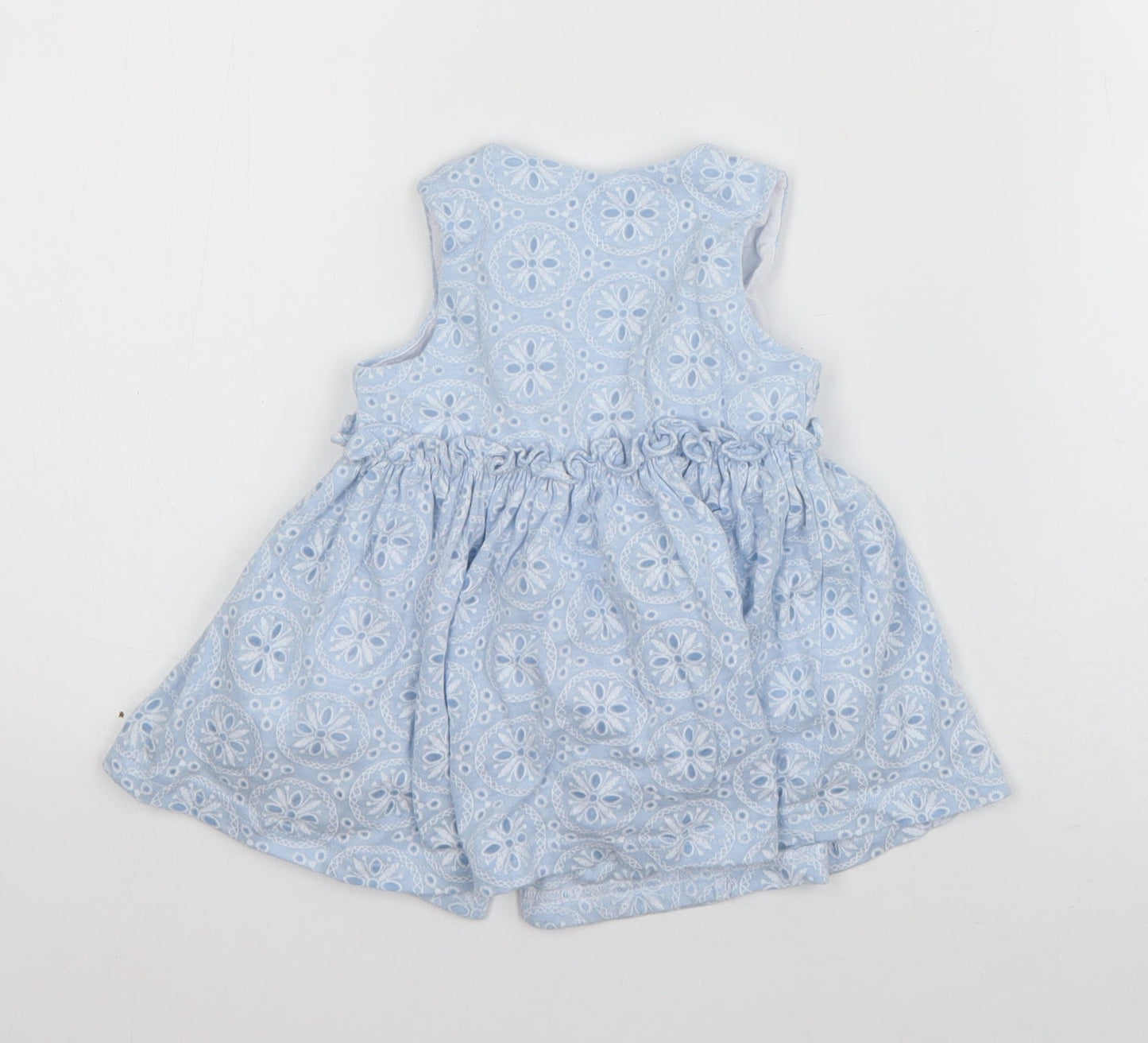 Matalan Girls Blue Geometric Cotton Tank Dress  Size 3-6 Months  Round Neck Button