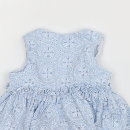 Matalan Girls Blue Geometric Cotton Tank Dress  Size 3-6 Months  Round Neck Button