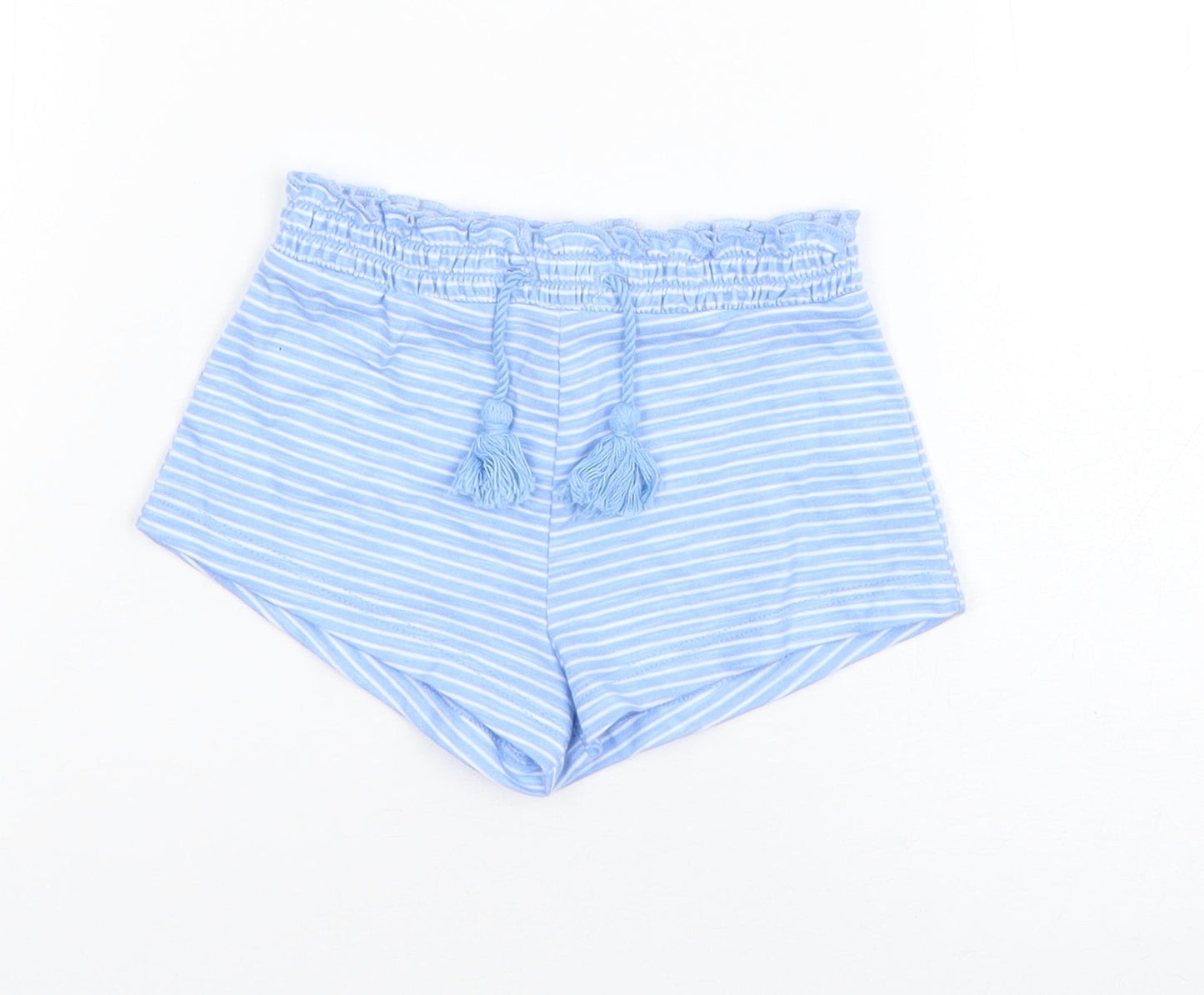 River Island Boys Blue Striped Cotton Cropped Trousers Size 3-6 Months  Drawstring