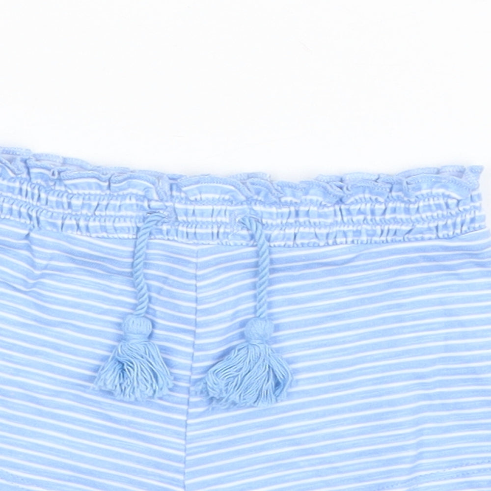River Island Boys Blue Striped Cotton Cropped Trousers Size 3-6 Months  Drawstring