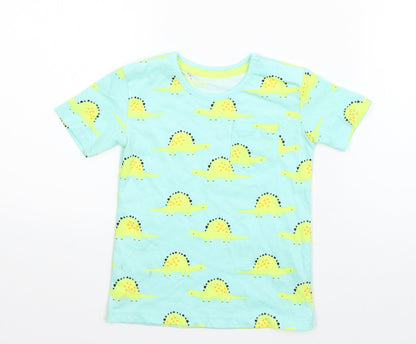 George Boys Blue Geometric Cotton Basic T-Shirt Size 12-18 Months Round Neck Pullover - Dinosaur